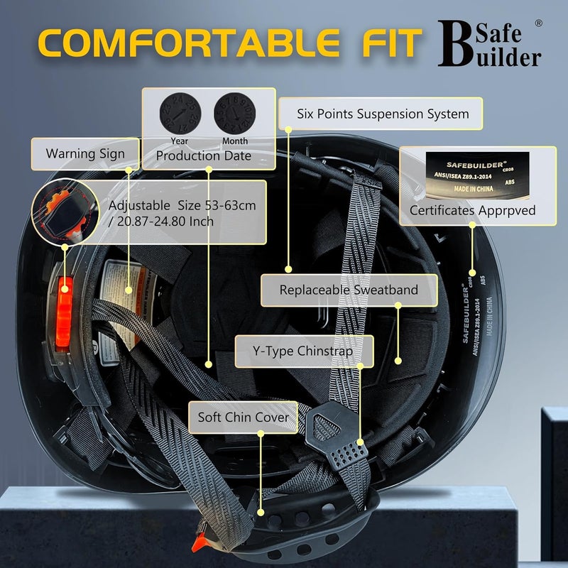 SAFEBUILDER Industrial Safety Helmet with Visor ABS Hard Hat with Visor Adjustable Ventilation Hardhats Construction Head Protection ANSI Z89.1 - Image 4
